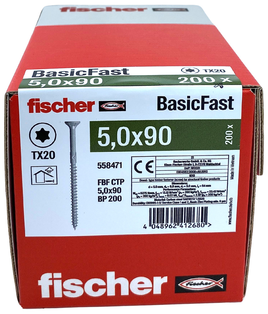 fischer Spånskrue 5 x 90 mm TX20 200 stk.