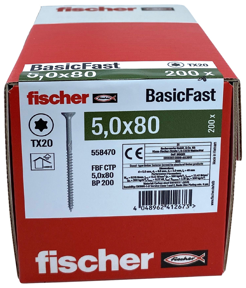 fischer Spånskrue 5 x 80 mm TX20 200 stk.