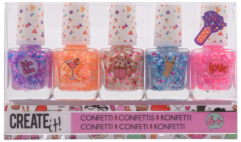 CREATEit Neglelak med konfetti 5 x 8 ml