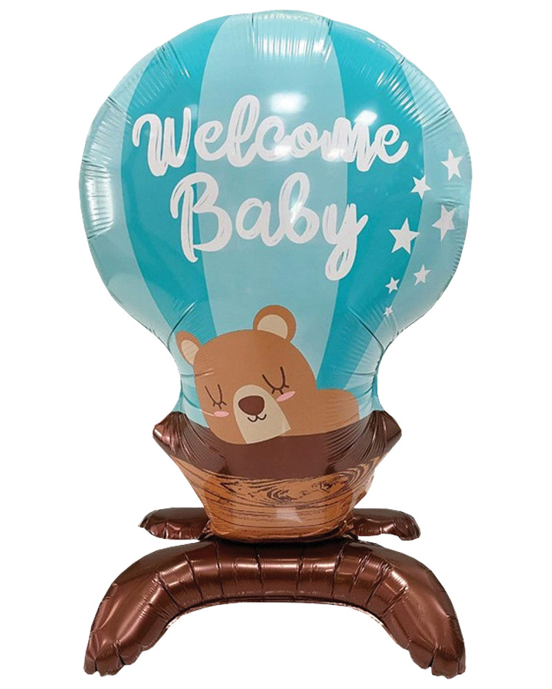 Folieballon på fod 66 cm - "Welcome baby" blå