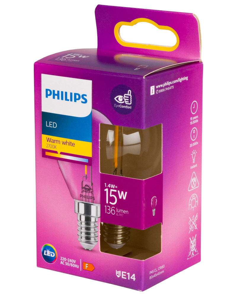 PHILIPS LED klotlampa 2W E14 P45