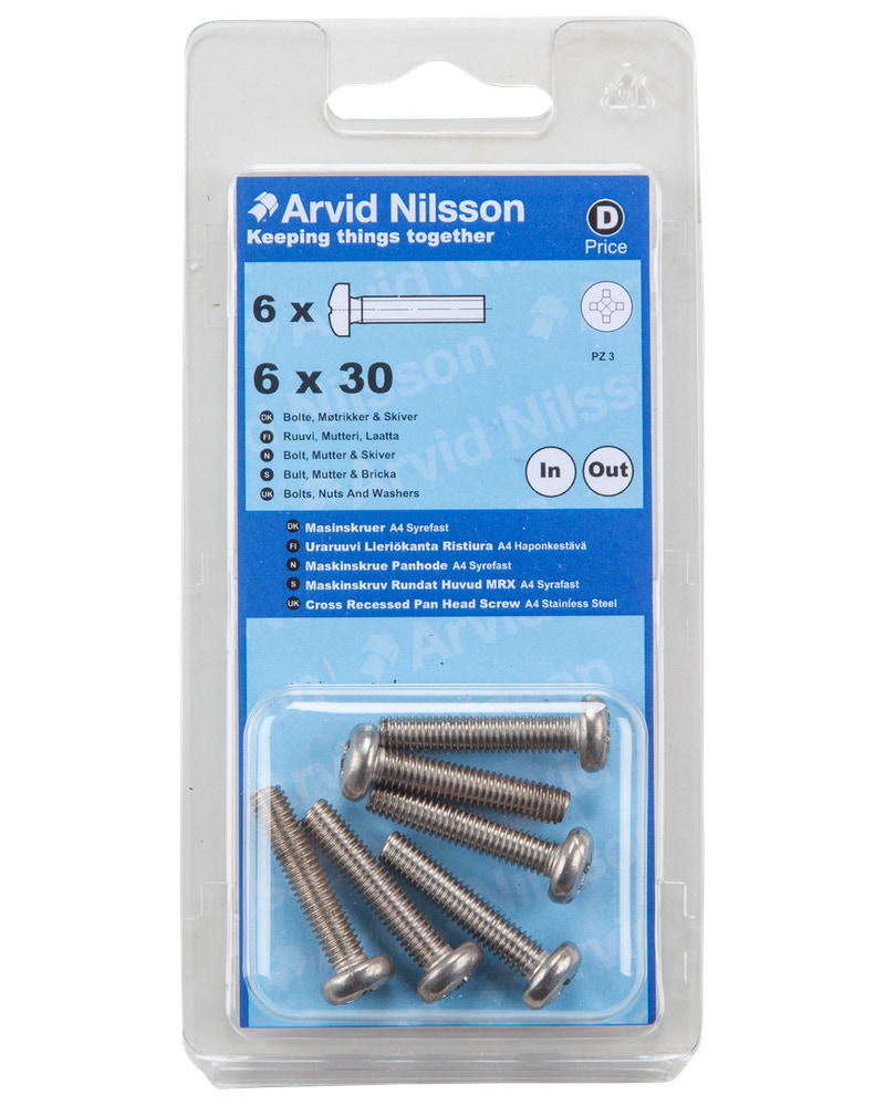 Arvid Nilsson Maskinskrue A4 PH M6 x 30 mm 6-pak