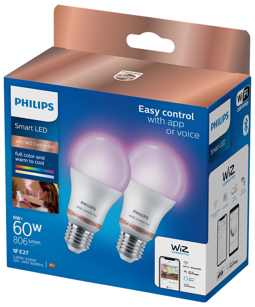 PHILIPS Smart LED-pære 8W E27 A60 2-pak - Full Color