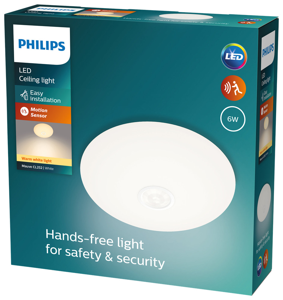 PHILIPS Loftlampe med sensor Mauve Ø25cm 6W - hvid