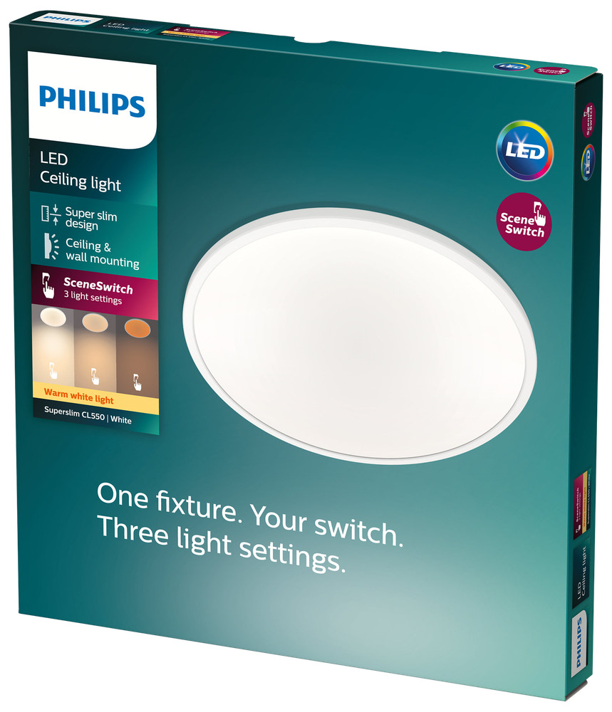 PHILIPS Plafond SceneSwitch slim Ø25cm 15W - hvid