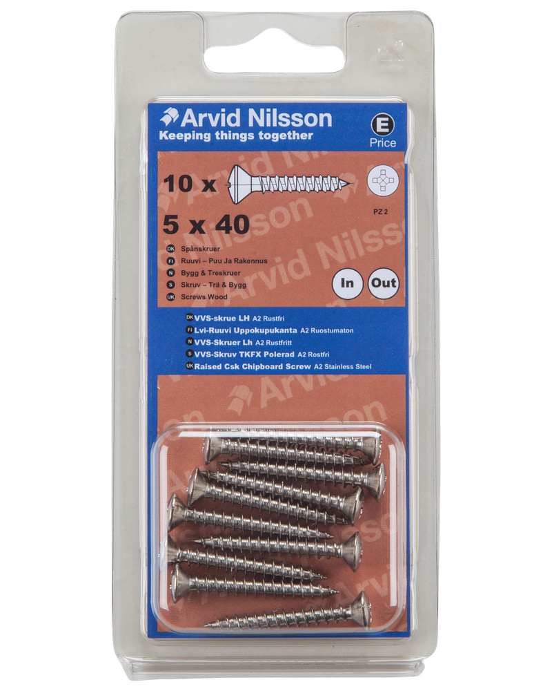 Arvid Nilsson VVS-skrue A2 5 x 40 mm 10-pak