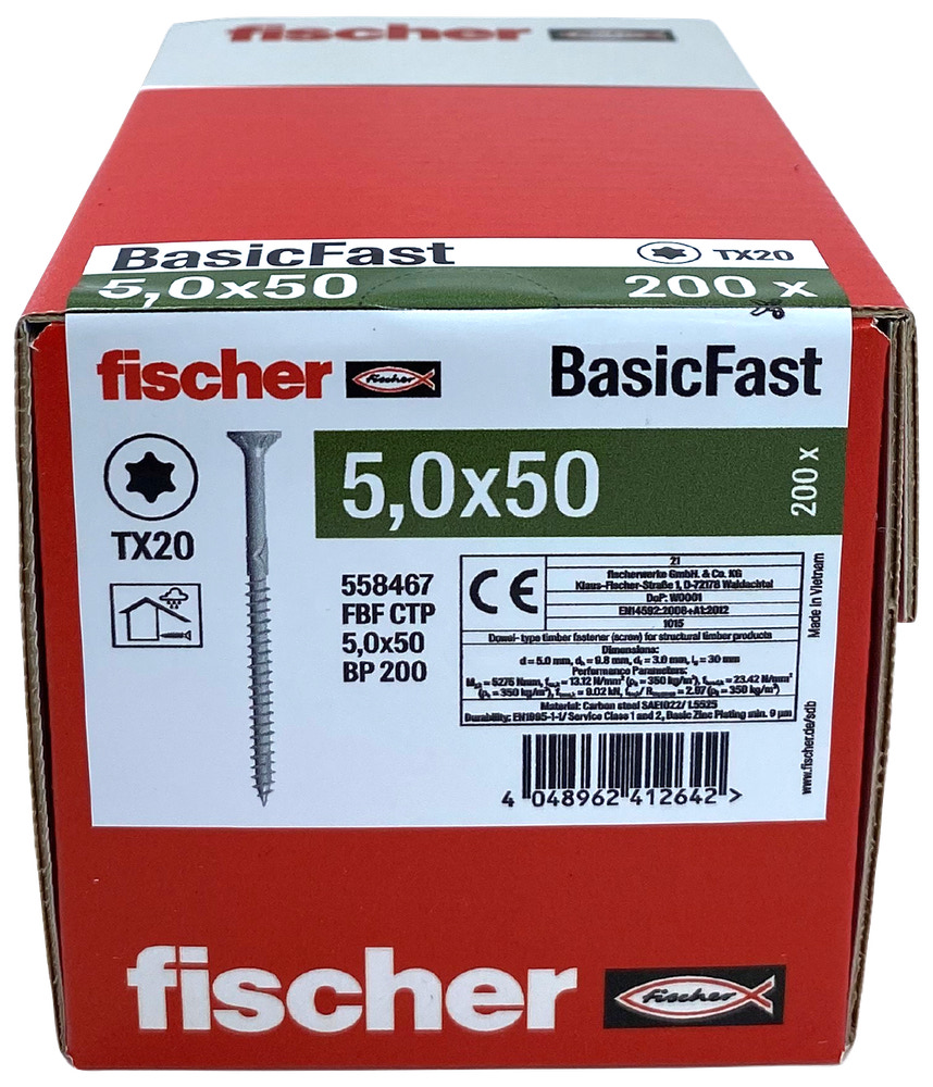 fischer Spånskrue 5 x 50 mm TX20 200 stk.