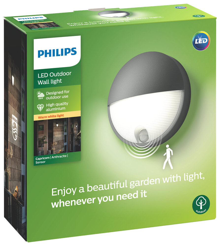 PHILIPS Væglampe med sensor Capricorn Ø21,4cm 6W - hvid