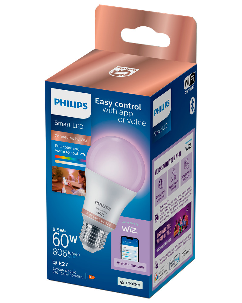 PHILIPS Smart LED-pære 8W E27 A60 - Full Color