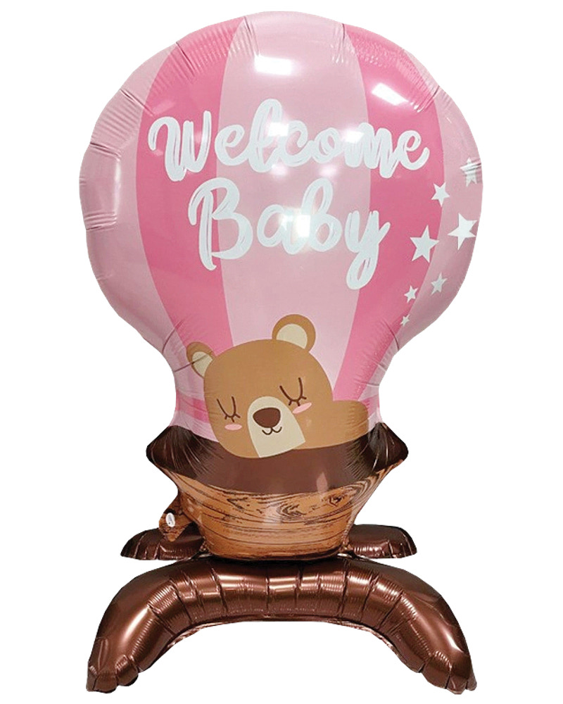 Folieballon på fod 66 cm - "Welcome baby" pink