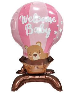 Folieballon på fod 66 cm - "Welcome baby" pink