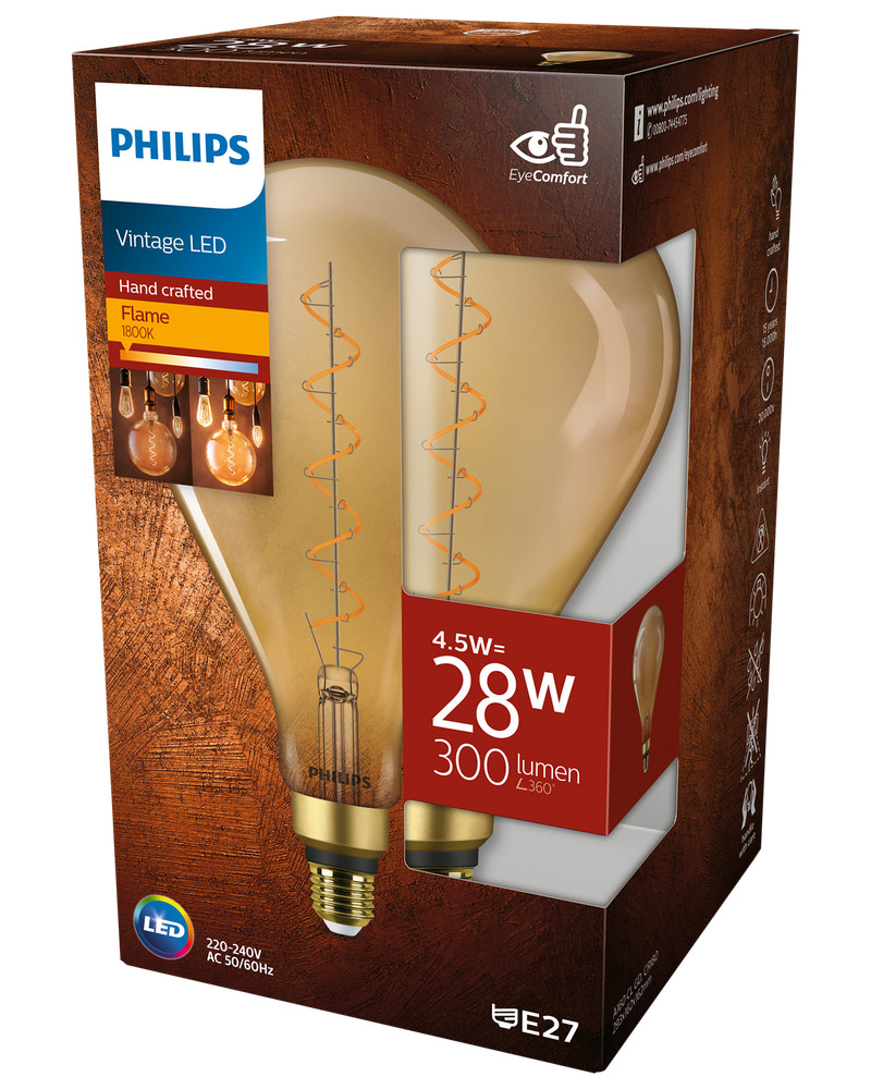 PHILIPS LED-pære filament 4,5W E27 A160 gold