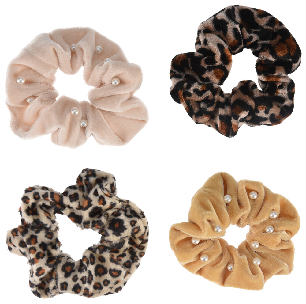 Scrunchie leopard/pärlor