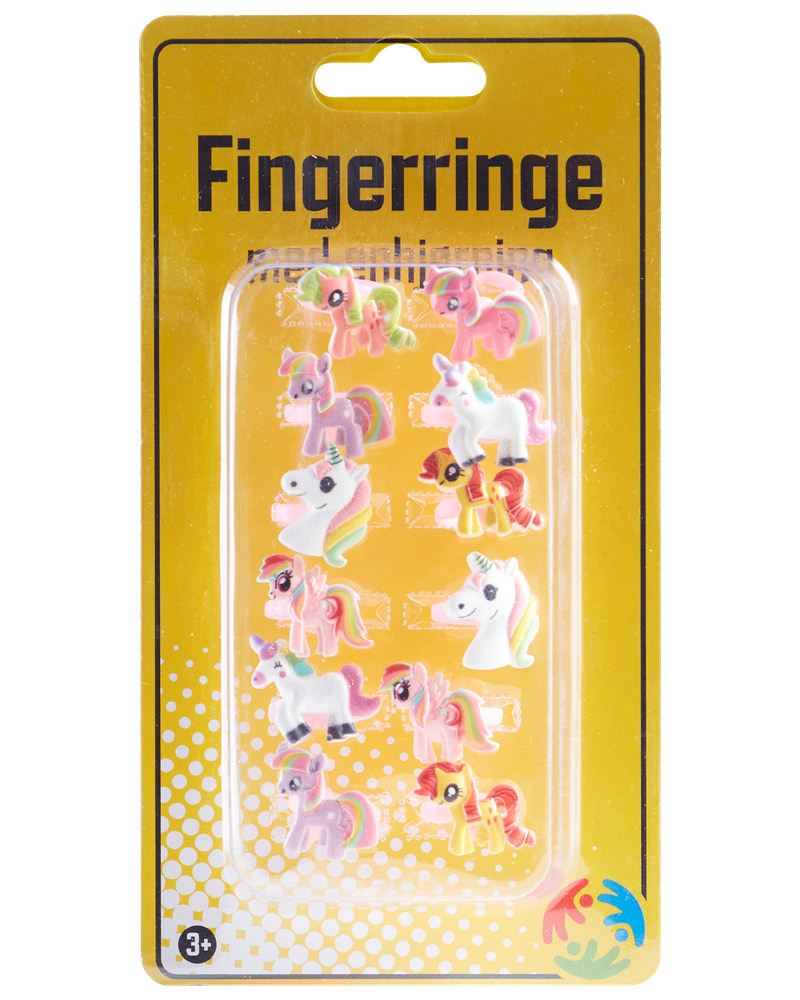 Fingerring med enhjørning 12 stk.