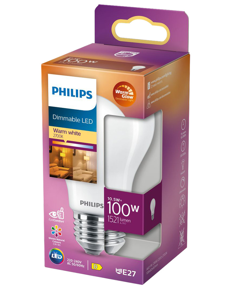 PHILIPS LED-pære 10,5W E27 A60 dæmpbar