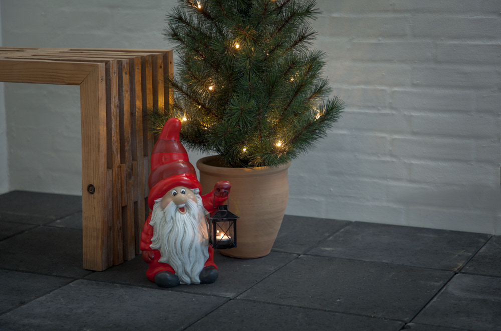 Santa petit tomte med lanterna