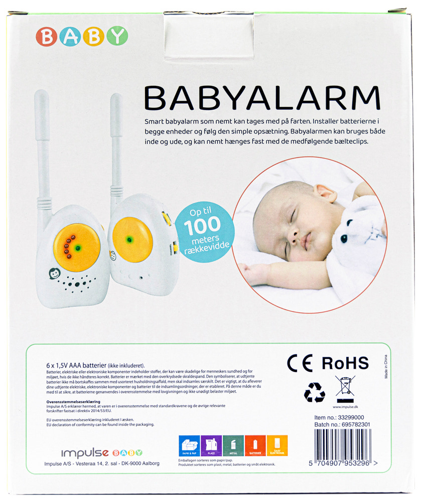 Babyalarm 100 m rækkevidde