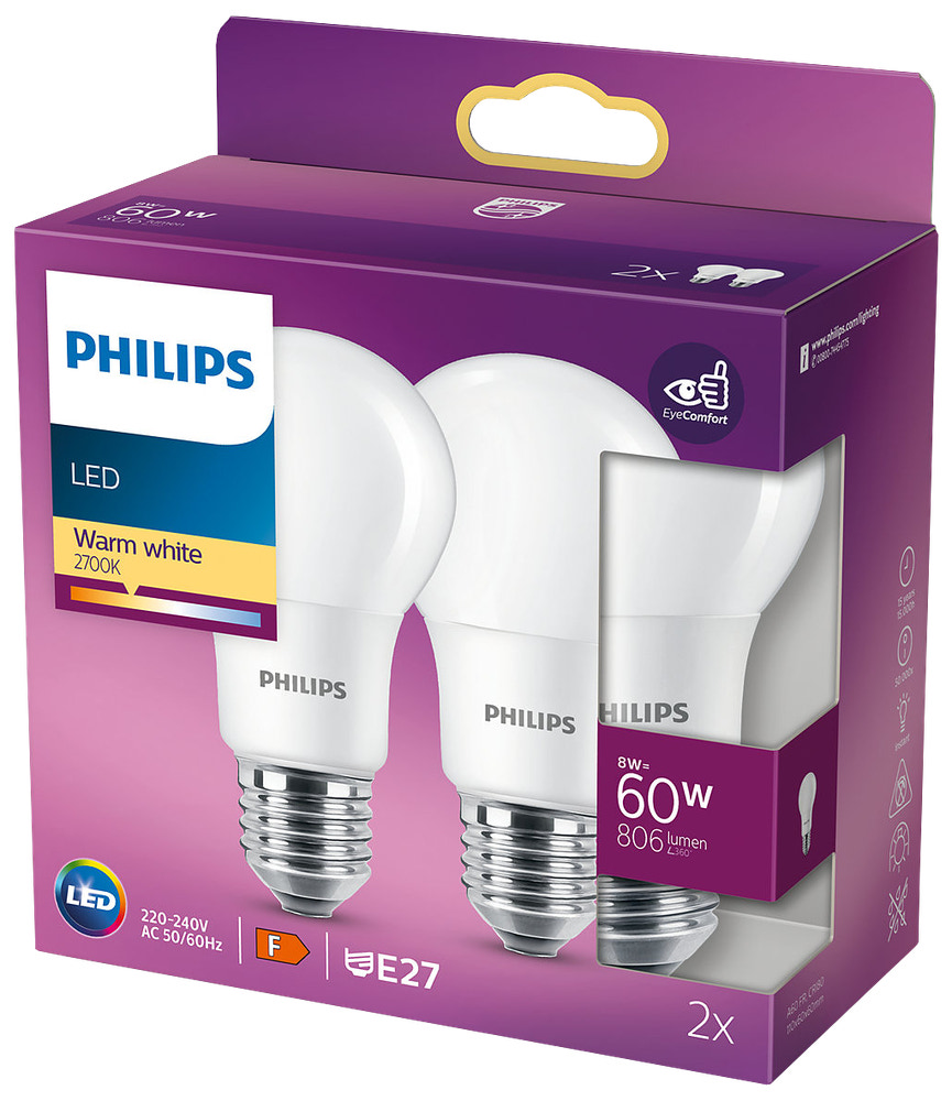 Philips led 8w e27 a60 2 st