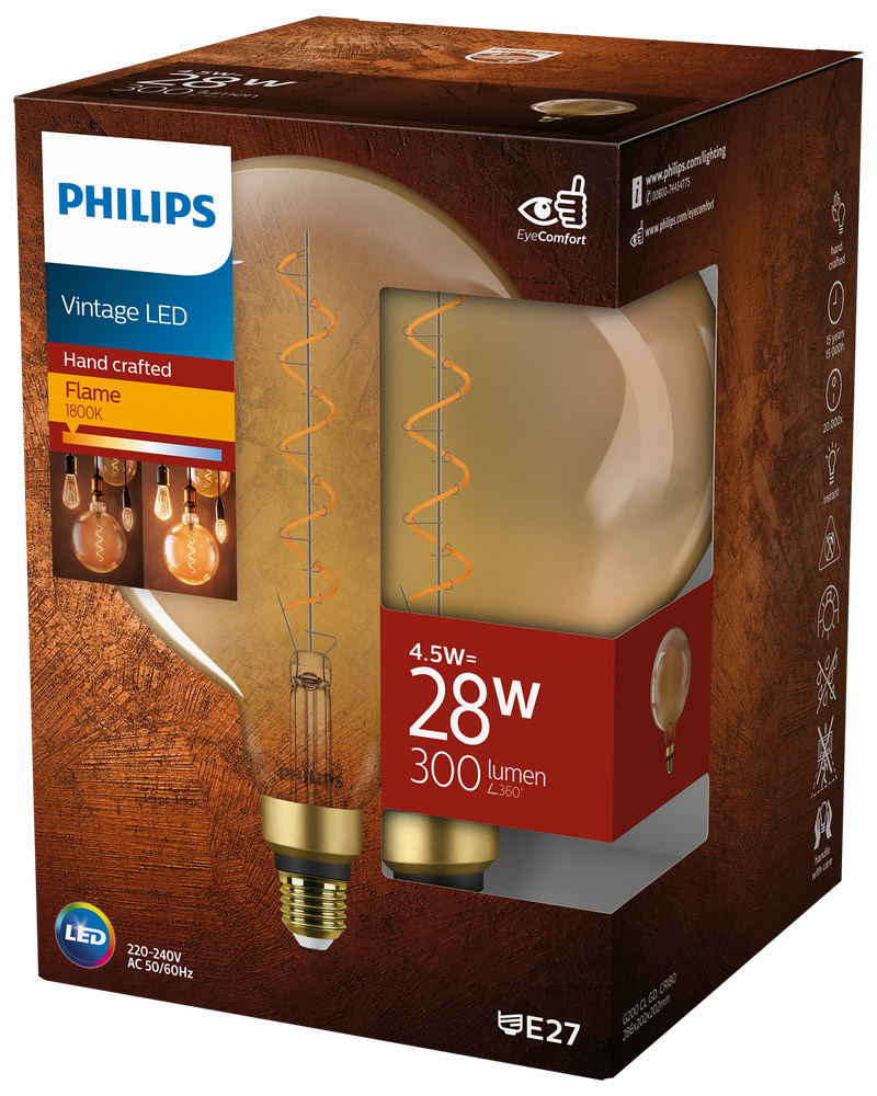 PHILIPS LED-pære filament 4,5W E27 G200 gold