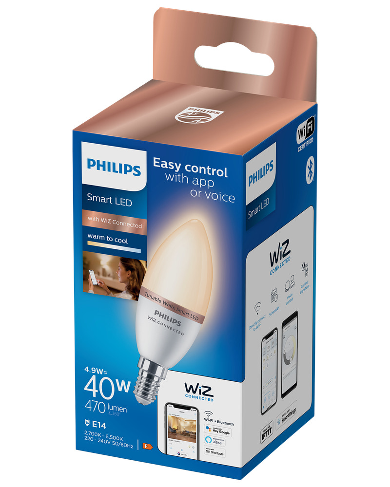 PHILIPS Smart LED-pære 4,9W E14 C37 - WarmToCool