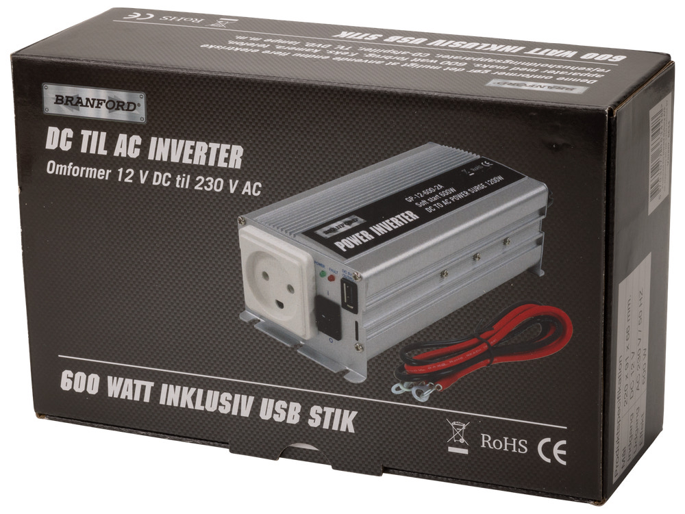 BRANFORD Inverter/omformer 600 W 12 V til 230 V