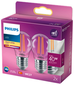 PHILIPS LED klotlampa 4,3W E27 2-pack