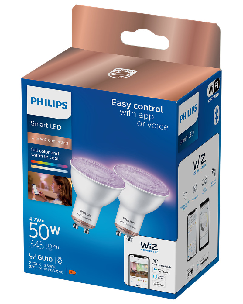 PHILIPS Smart LED-pære 4,7W GU10 2-pak - Full Color