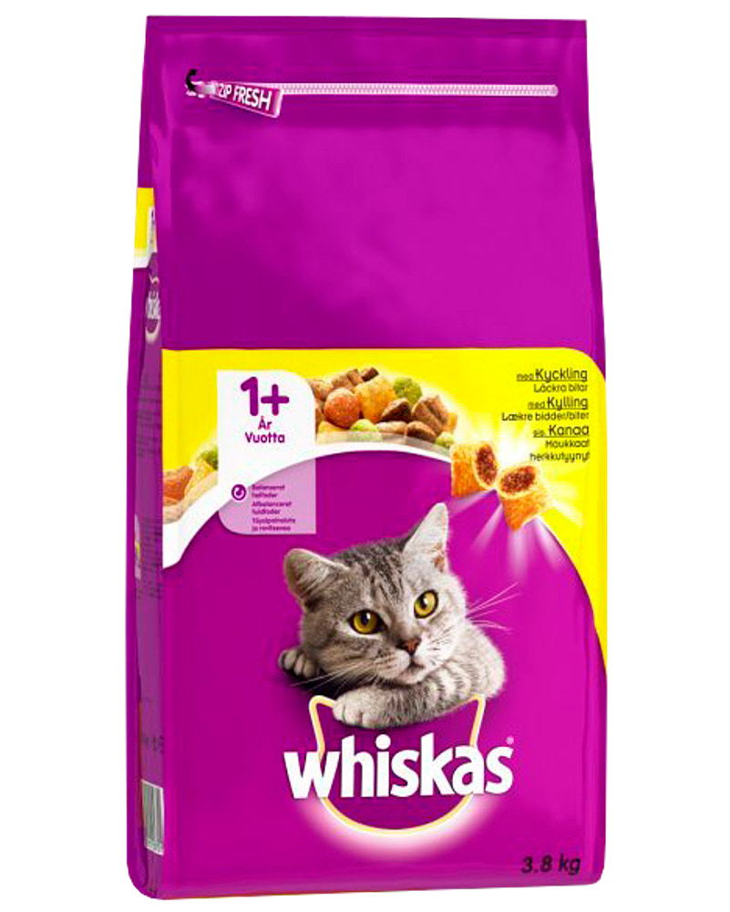 WHISKAS Tørfoder 1 år+ med kylling 3,8 kg