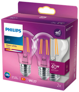 PHILIPS LED normallampa 4,3W E27 2-pack