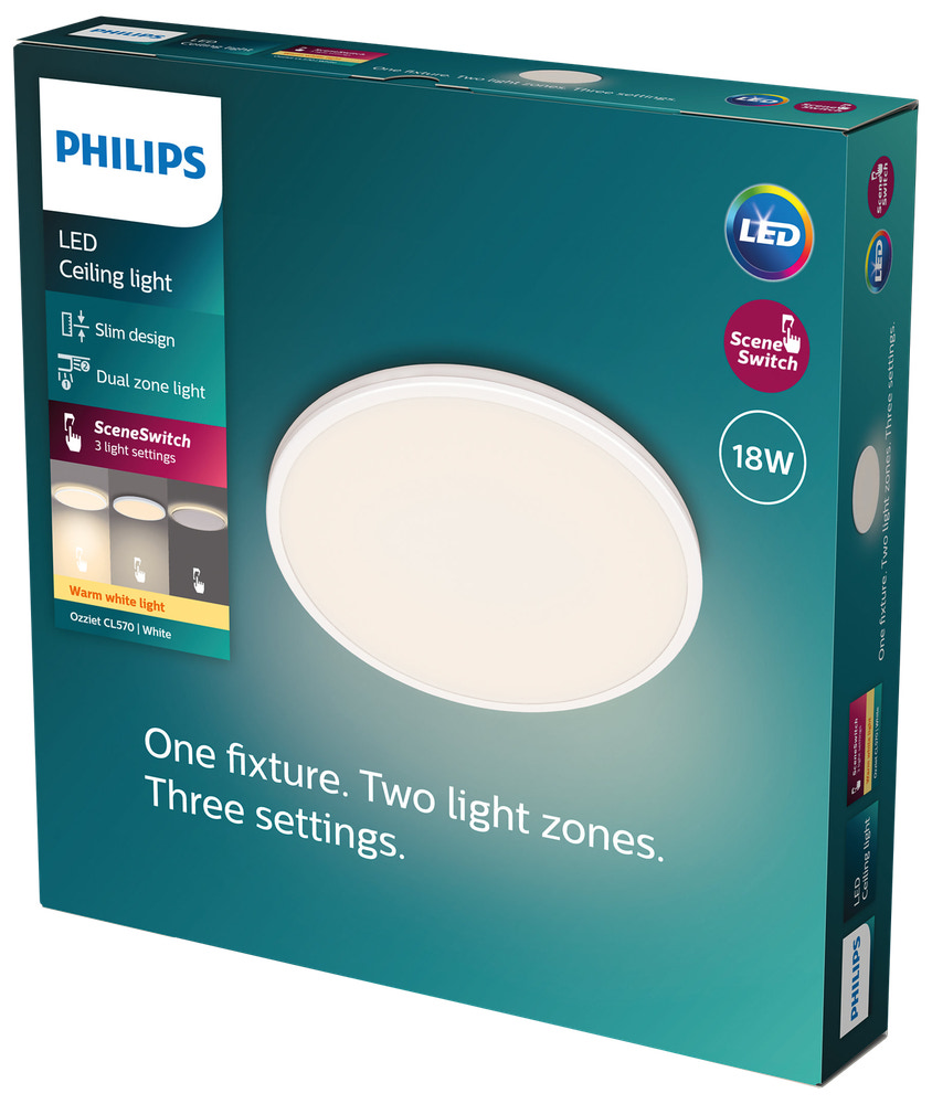 PHILIPS Plafond Ozziet 3-trin Ø30 cm 18W - hvid