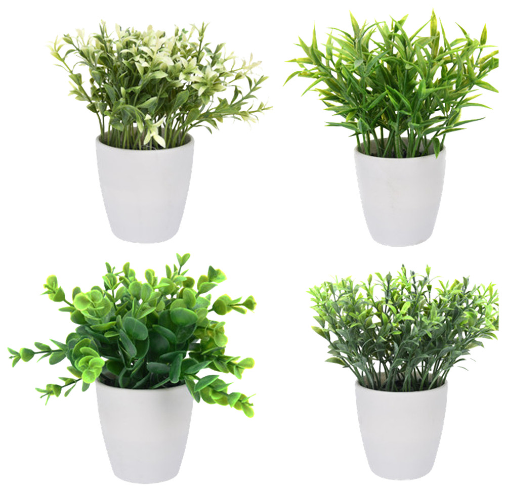 Kunstig plante i hvid krukke - assorterede planter