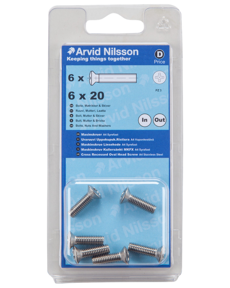 Arvid Nilsson Maskinskrue A4 LH M6 x 20 mm 6-pak