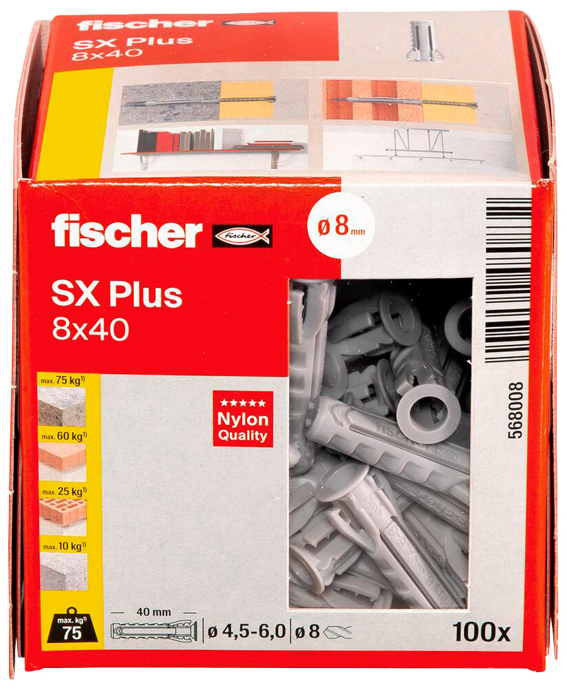 Fischer Uni plugg SX plus 8 x 40 mm 100 st.