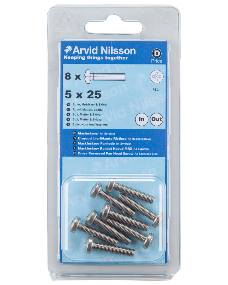 Arvid Nilsson Maskinskrue A4 PH M5 x 25 mm 8-pak