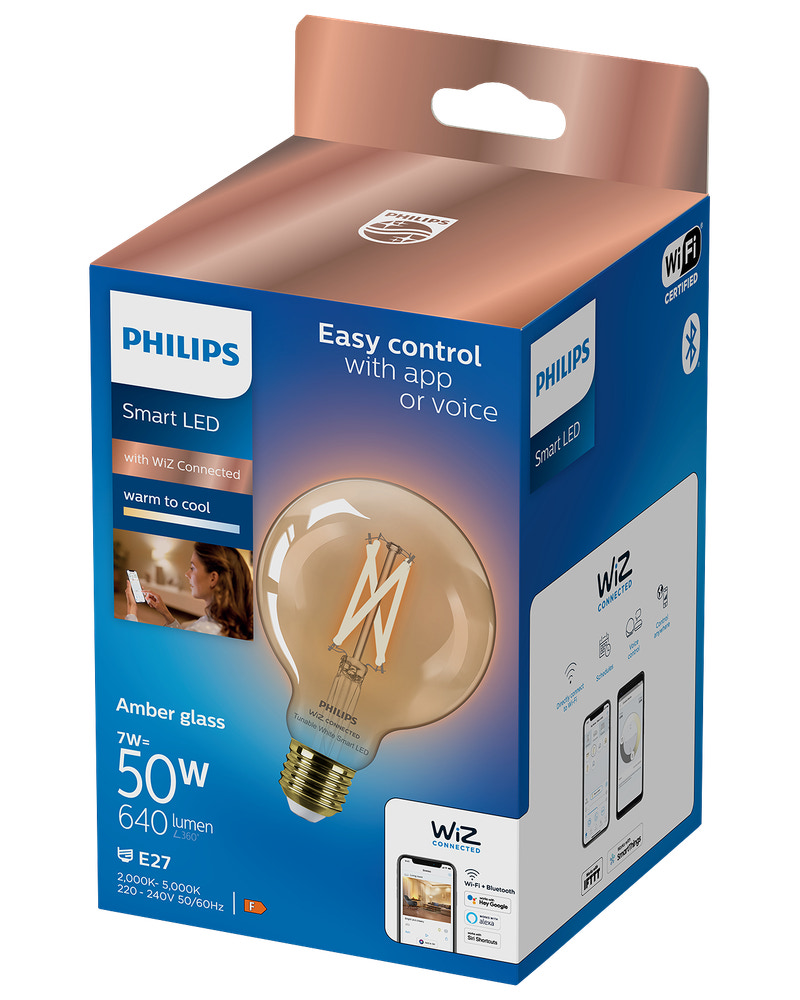 PHILIPS Smart LED globlampa 7W E27 G95 - WarmToCool