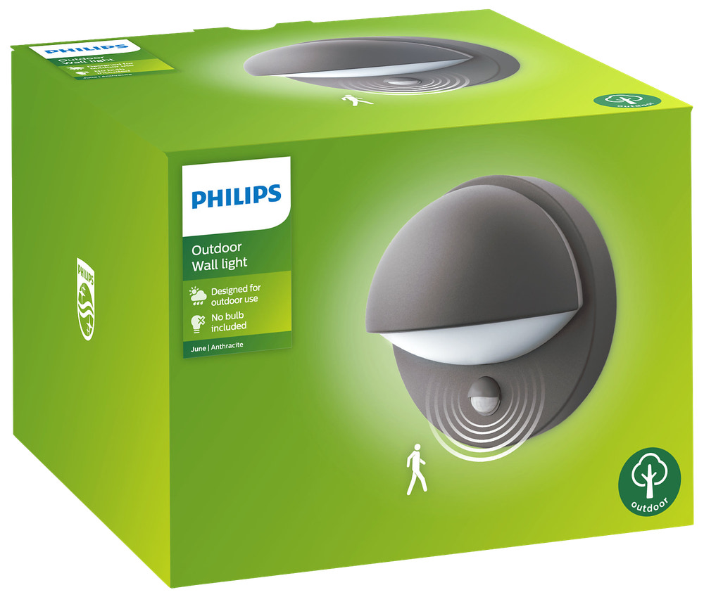 PHILIPS Væglampe med sensor June E27 - antracitgrå