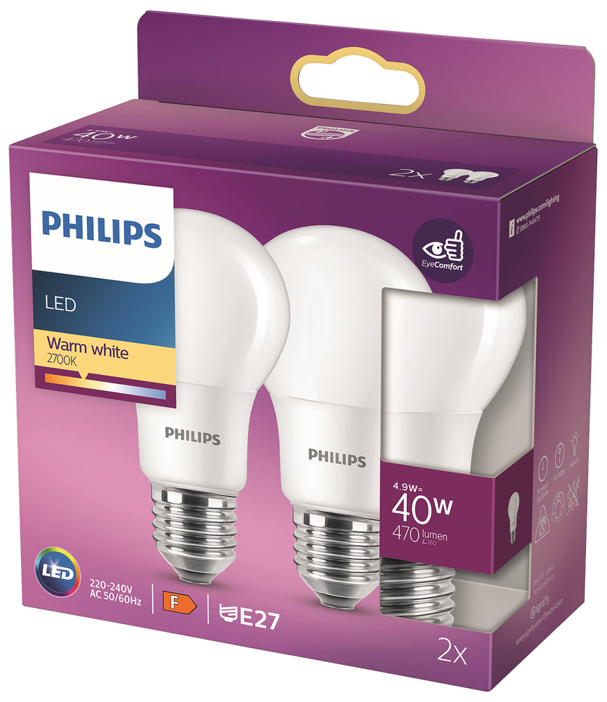 Philips led 5,5w e27 a60 2 st