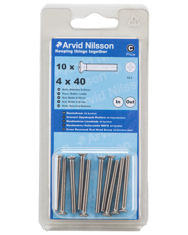 Arvid Nilsson Maskinskrue A4 LH M4 x 40 mm 10-pak