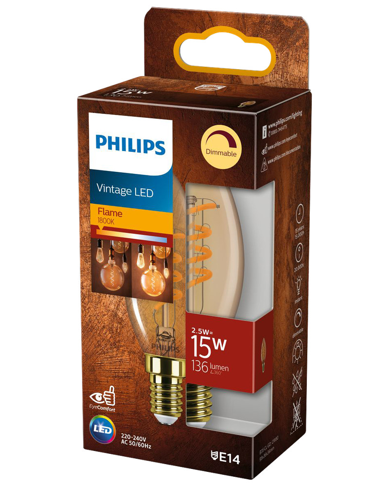 PHILIPS LED kronlampa 2,5W E14 C35 - flamma