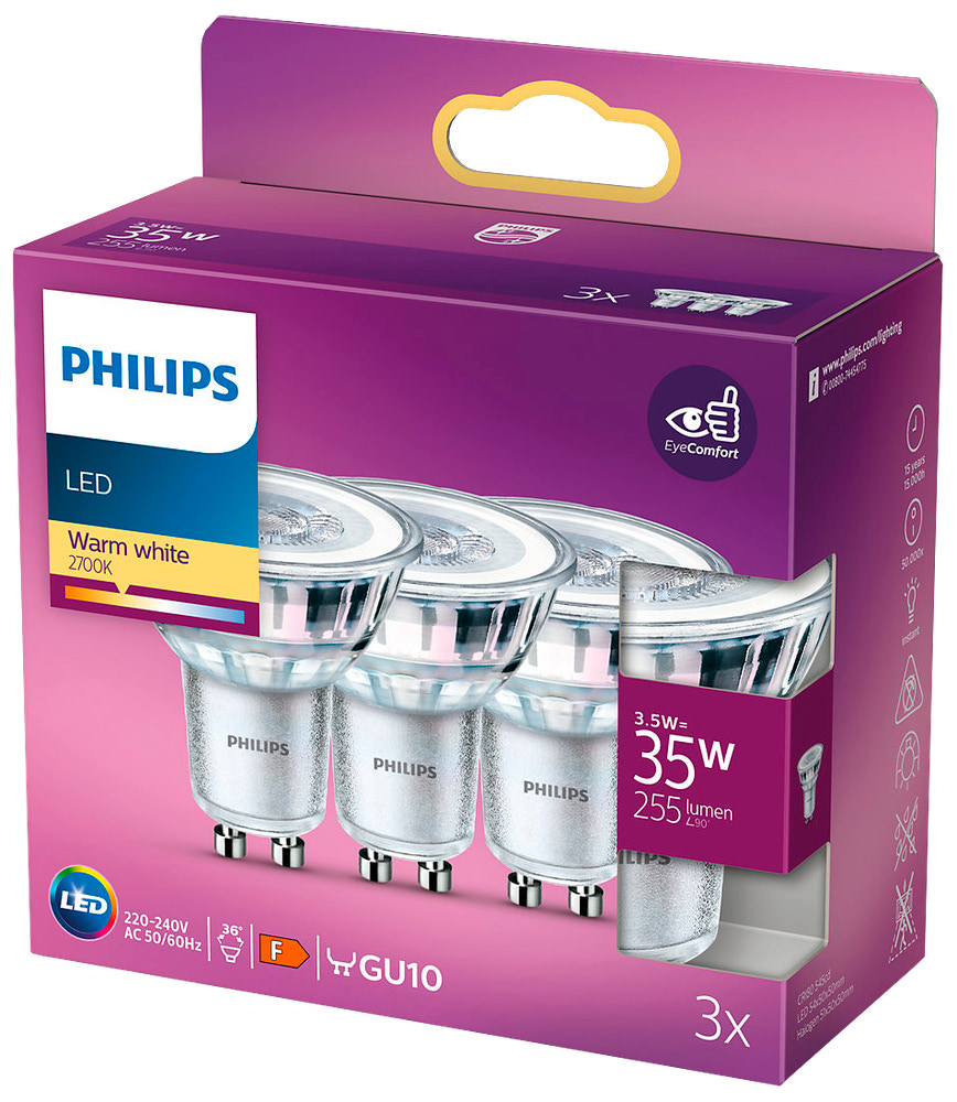 PHILIPS Reflektorlampa 3,5W GU10 3-pack