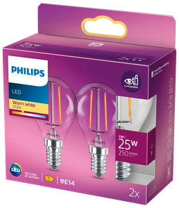 PHILIPS LED klotlampa 2W E14 2-pack