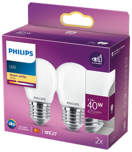 PHILIPS LED klotlampa 4,3W E27 P45 2-pack